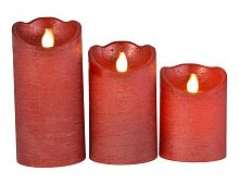 Набор восковых свечей "Живое пламя" с глиттером (3 шт.), колышущийся язычок, ПДУ, Kaemingk