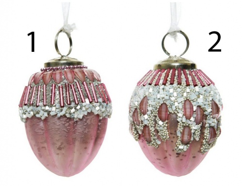 Ёлочное украшение  "Жёлудь фаберже", стекло, нежно-розовый, 6х8 см, разные модели, Kaemingk