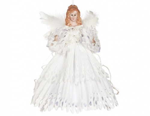 Новогодняя фигурка - ёлочная верхушка "Ангел дайяна", фарфор, текстиль, белый, 20 см, Goodwill