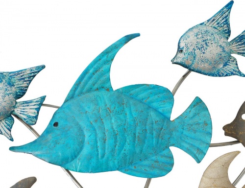Настенное интерьерное украшение "Рыбки в полёте", металл, голубое, 7х150х80 см, Boltze фото 4