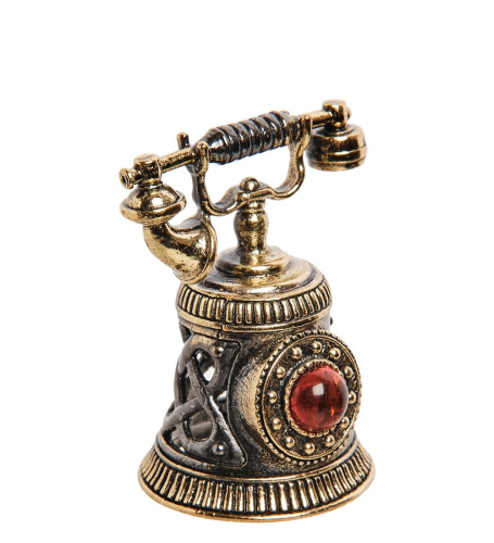 AM-2701 Колокольчик «Телефон винтажный» (латунь, янтарь) фото 2