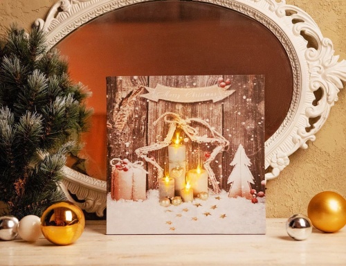 Светящееся панно "Рождественский этюд со свечами", тёплые белые LED-огни, 30х30 см, батарейки, Koopman International