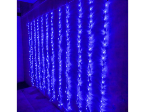 Светодиодный занавес Водопад, 3*2 м, 336 синих LED ламп, прозрачный СИЛИКОН+ПВХ, соединяемый, контроллер, IP54, Rich LED