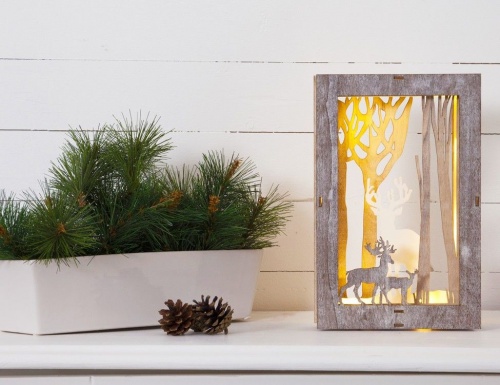 Светящаяся декорация "Олений уголок" (прямоугольная), дерево, 10 тёплых белых LED-огней, батарейки, 18х28х6 см, STAR trading фото 3