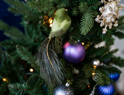 Ёлочная игрушка "Стильная птичка" на клипсе, оливковая, перо, 17 см, SHISHI фото 2