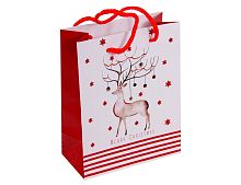 Подарочный пакет CHRISTMAS CHARM (с оленем), бело-красная гамма, Due Esse Christmas