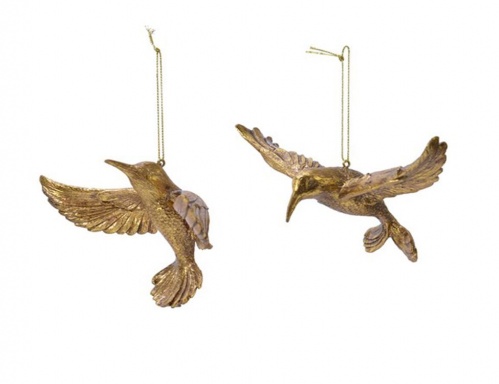 Ёлочная игрушка "Парящая колибри" (вертикальная), пластик, золотая, 13 см, Kaemingk фото 2
