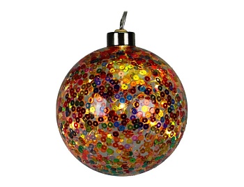 Светящийся ёлочный шар "Пёстрые пайетки", стекло, тёплые белые микро LED-огни, 10 см, Peha Magic
