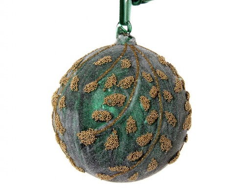 Набор ёлочных шаров "Золотые листья", стекло, зелёный, 10 см, (набор 4 шт.), SHISHI