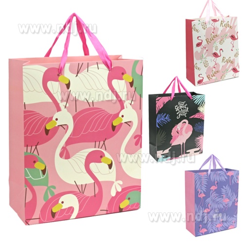 Пакет подарочный "Фламинго", 4 вида 26*32*11 см