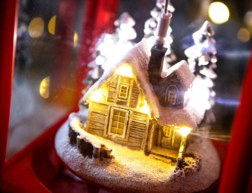 Фонарик 'снежный"' новогодняя метель", 7 тёплых белых LED-огней, динамика, музыка, 19x19x36 см, батарейки, разные модели, Kaemingk фото 4