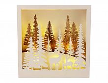 Светящаяся новогодняя декорация "Олени в лесу" квадратная, дерево, 12 тёплых белых LED-огней, 4х25х25 см, батарейки, Peha Magic