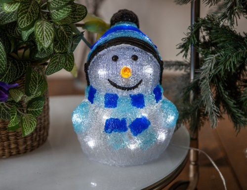 Светящаяся фигура "Снеговик в шапочке", акрил, 20 холодных белых LED-огней, 18x18x24 см, таймер, батарейки, уличный, Kaemingk