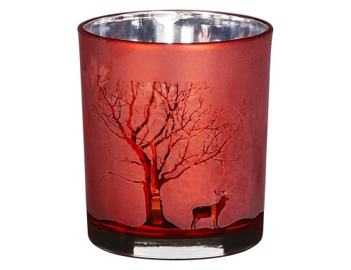Подсвечник БАГРЯНЫЙ ЛЕС под чайную свечу, стеклянный, красный, 10 см, Edelman