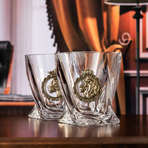 Набор бокалов для виски Квадро ( 2 шт.) с накладкой "Лев и Львица Роял"