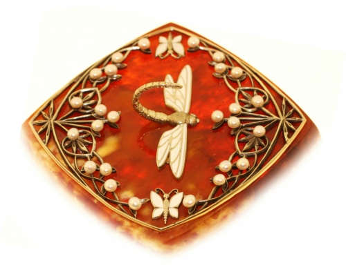 Шкатулка "Стрекоза" с жемчугом из янтаря, stl-11 фото 2