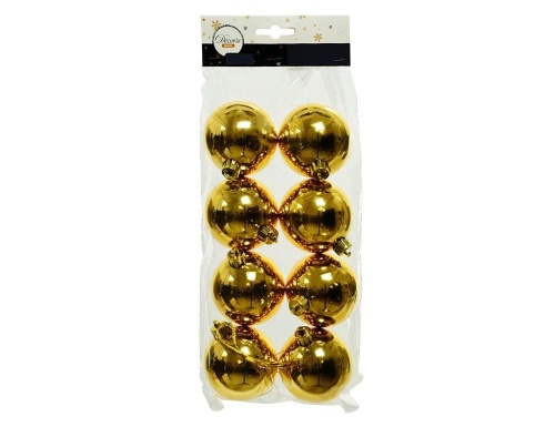 Набор однотонных пластиковых шаров глянцевых, цвет: золотой, 60 мм, упаковка 8 шт., Kaemingk (Decoris)