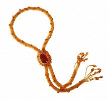 Роскошное колье-галстук из натурального янтаря с бисером, 90729