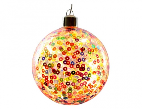 Светящийся ёлочный шар "Пёстрые конфетти", стекло, тёплые белые LED-огни, 8 см, батарейки, Peha Magic фото 3