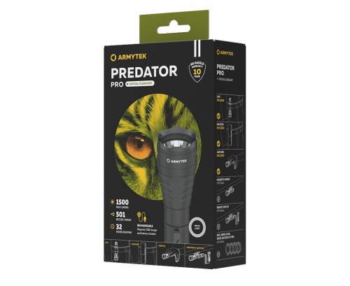 Фонарь Armytek Predator Pro Magnet USB, 1500 лм, холодный свет, аккумулятор фото 2