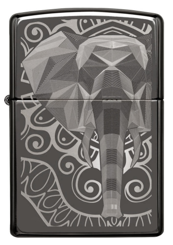 Зажигалка Zippo Elephant Fancy Fill Design с покрытием Black Ice, латунь/сталь, чёрная, глянцевая