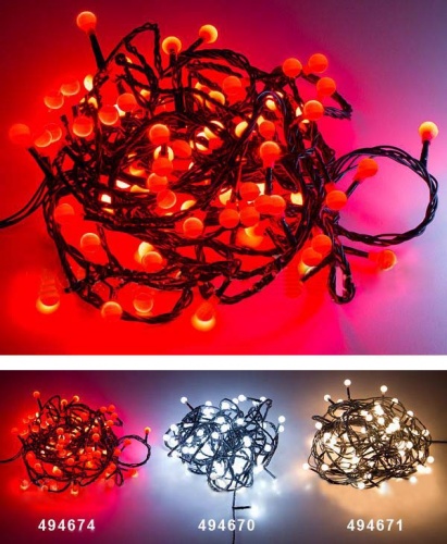 Электрогирлянда "Мультишарики - вишенки", 80 красных LED-огней, 6+5 м, черный провод, контроллер, уличная, Kaemingk
