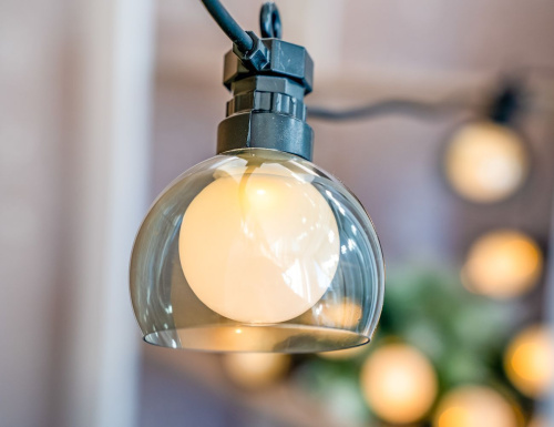 Светодиодная гирлянда из лампочек Party Lights - ТЁПЛЫЕ СУМЕРКИ, 10 тёплых белых LED-огней, 5 м, коннектор, чёрный провод, уличная, Winter Deco фото 5