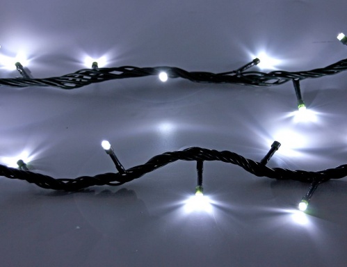 Электрогирлянда "Нить белая", 180 холодных белых LED-ламп, 9+10 м, 220/24V, зеленый PVC провод, контроллер, для улицы, SNOWMEN фото 2