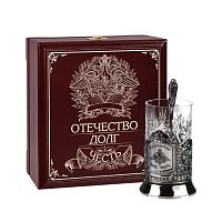 Стаканы никелированные "Отечество, Долг, Честь" в деревянной шкатулке - Набор изделий из нержавеющей стали, дерева, стали и никеля