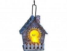 Садовый фонарик "Скворечник с птичкой", полистоун, тёплый белый LED-огонь, солнечная батарея, 12х15х8 см, STAR trading