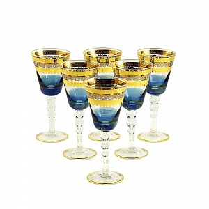 ADRIATICA Бокал для вина/воды, набор 6 шт, хрусталь голубой/декор золото 24К/платина