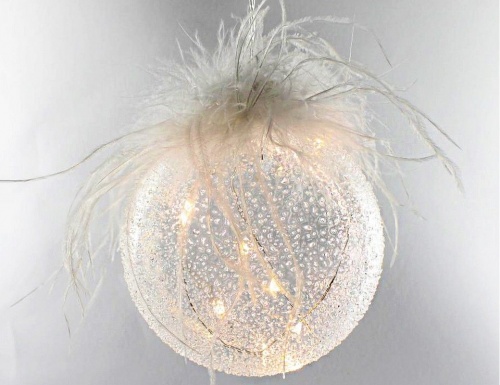 Светящийся ёлочный шар "Чудо в пёрышках", стекло, 10 тёплых белых микро LED-огней, 12 см, Peha Magic фото 3