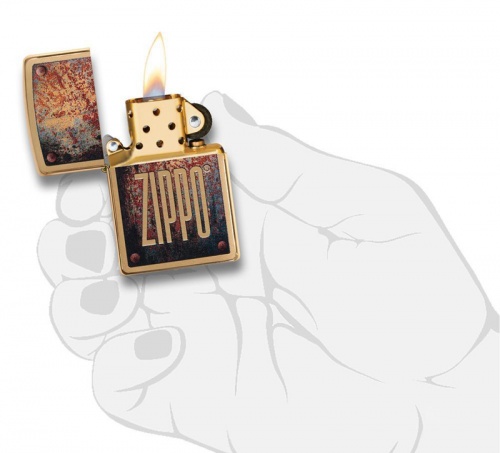 Зажигалка Zippo Rusty Plate Design с покрытием Brushed Brass, латунь/сталь, золотистая, матовая фото 4