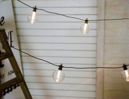 Гирлянда из лапочек ПАЛЛИНЕ ИН РИЛЬЕВО, 10 теплых белых LED-огней, 4.5 м, коннектор, чёрный провод ПВХ, уличная, Kaemingk фото 2