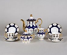 Кофейный сервиз Leander "Соната" 15 предметов из Чехии 07160714-0419, синий и белый