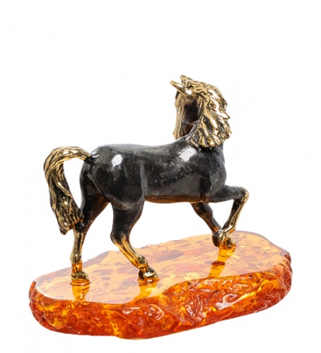 AM-1797 Фигурка "Лошадь Гроза" (латунь, янтарь) фото 2