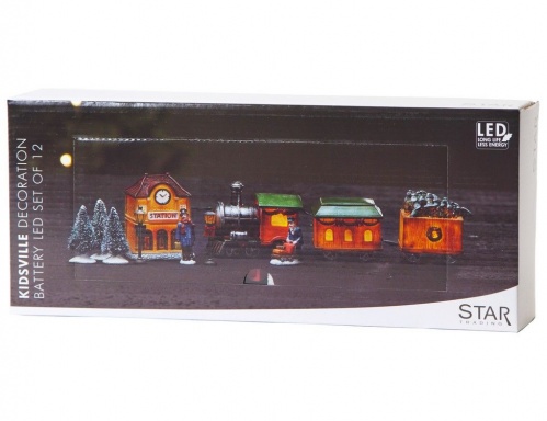 Светящаяся композиция "Станция 'новый год'" (цветная) с тёплыми белыми LED-огнями, полистоун, батарейки, в наборе 11 предметов, STAR trading фото 2