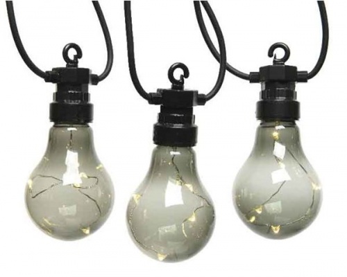 Электрогирлянда "Светлячки в лампочках", дымчатая, 20 тёплых белых микро LED-огней, 9.5+5 м, чёрный провод, коннектор, уличная, Kaemingk фото 4