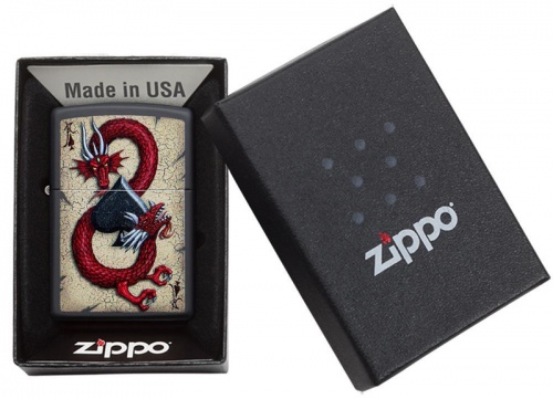 Зажигалка Zippo Dragon Ace Design с покрытием Black Matte, латунь/сталь, чёрная, матовая фото 2