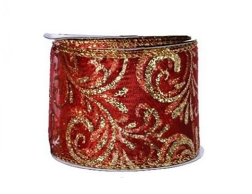 Лента для декорирования ИЗЯЩНАЯ: узорная, красная, 6x270 см, Kaemingk