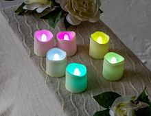 Свечи мерцающие, RGB - меняющие цвет пламени, с LED-огнями, 3.8х4.1 см, набор 6 шт., Koopman International