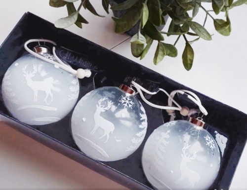 Набор стеклянных ёлочных шаров ПРИЗРАЧНЫЕ ОЛЕНИ, прозрачный, 8 см (упаковка 3 шт.), Kaemingk (Decoris)