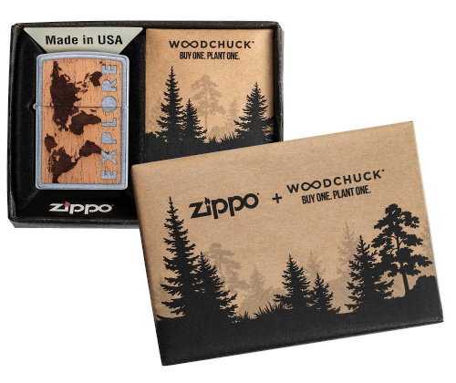 Зажигалка Zippo Woodchuck USA Explore, латунь/сталь/дерево, серебристая, матовая фото 3