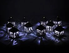 Электрогирлянда "Новогодние домики", дерево, белые, 10 тёплых белых LED-огней, 2 м, батарейки, Peha Magic