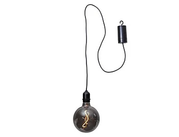 Подвесной светящийся стеклянный шар ЭДМОН, дымчатый, тёплая белая филаментная LED-лампа, 12.5х19.5 см, таймер, батарейки, уличный, STAR trading